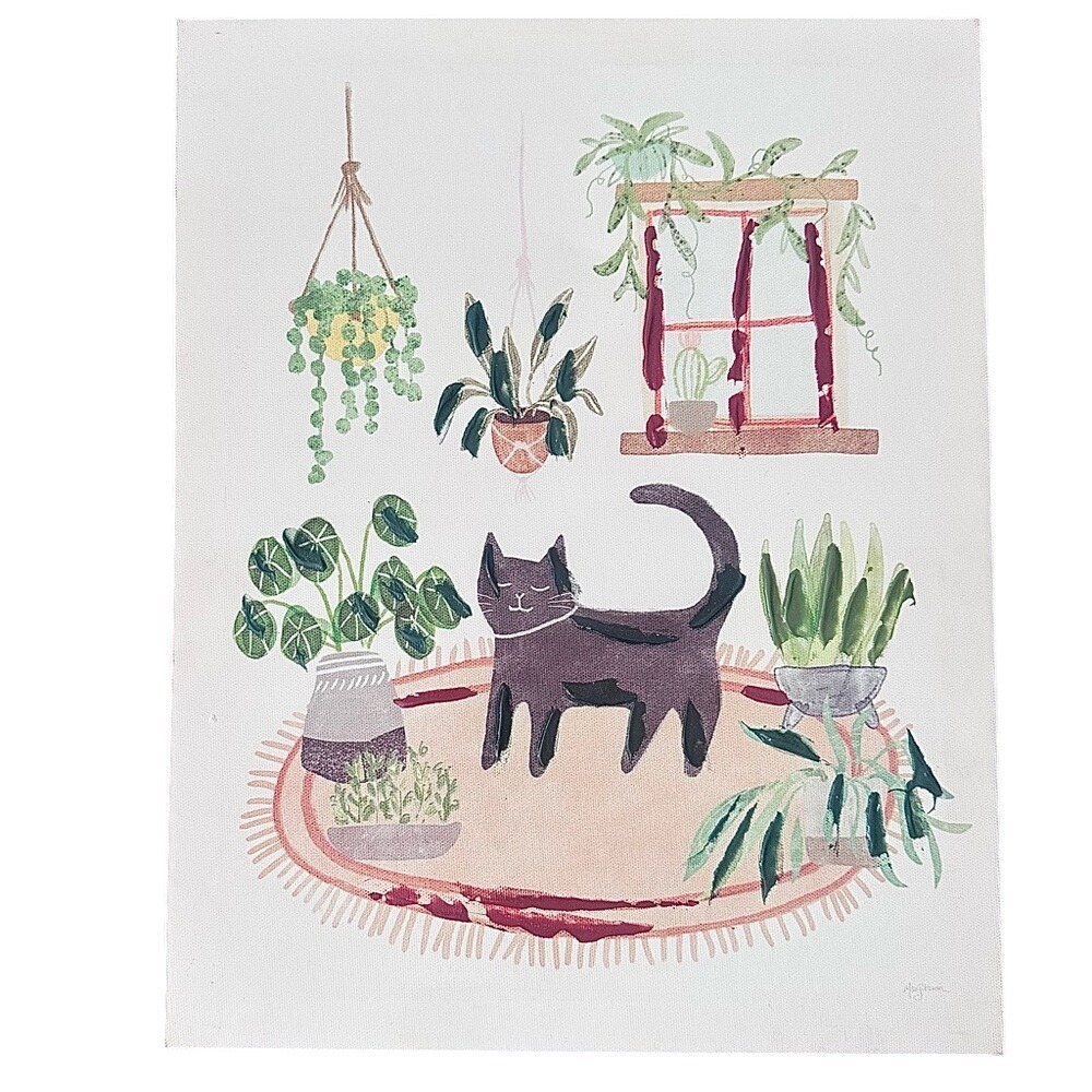 Urban Jungle Cat Plant Animal Art On Canvas  By Mary Urban Home Decor - Picture 4 of 6